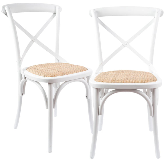 NNEDSZ Aster Crossback Dining Chair Set of 2 Solid Birch Timber Wood Ratan Seat - White