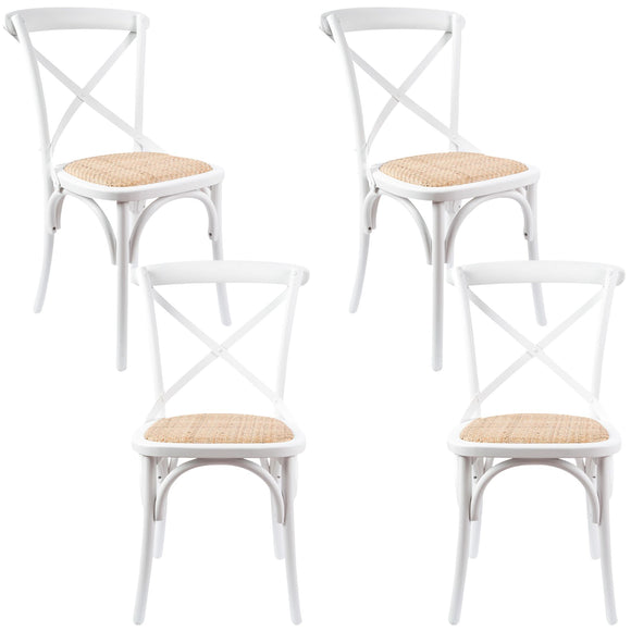 NNEDSZ Aster Crossback Dining Chair Set of 4 Solid Birch Timber Wood Ratan Seat - White