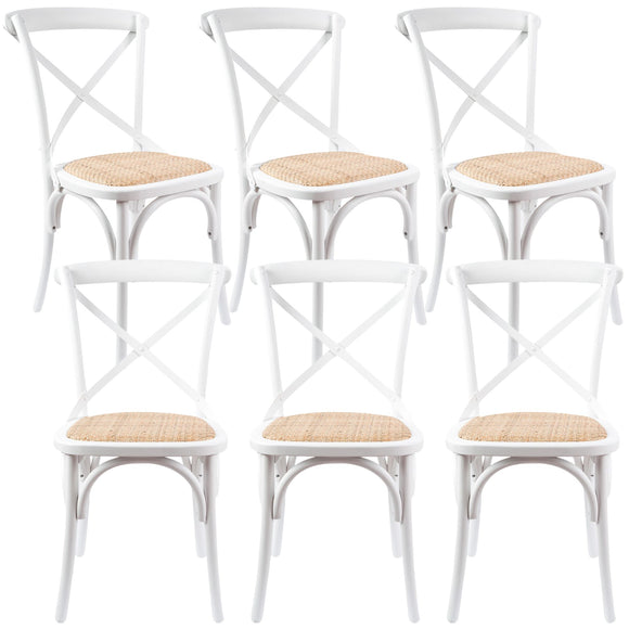 NNEDSZ Aster Crossback Dining Chair Set of 6 Solid Birch Timber Wood Ratan Seat - White