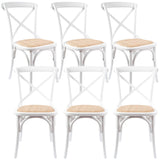 NNEDSZ Aster Crossback Dining Chair Set of 6 Solid Birch Timber Wood Ratan Seat - White