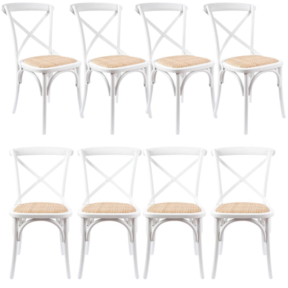 NNEDSZ Aster Crossback Dining Chair Set of 8 Solid Birch Timber Wood Ratan Seat - White