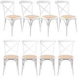 NNEDSZ Aster Crossback Dining Chair Set of 8 Solid Birch Timber Wood Ratan Seat - White