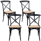 NNEDSZ Aster Crossback Dining Chair Set of 4 Solid Birch Timber Wood Ratan Seat - Black