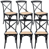 NNEDSZ Aster Crossback Dining Chair Set of 6 Solid Birch Timber Wood Ratan Seat - Black