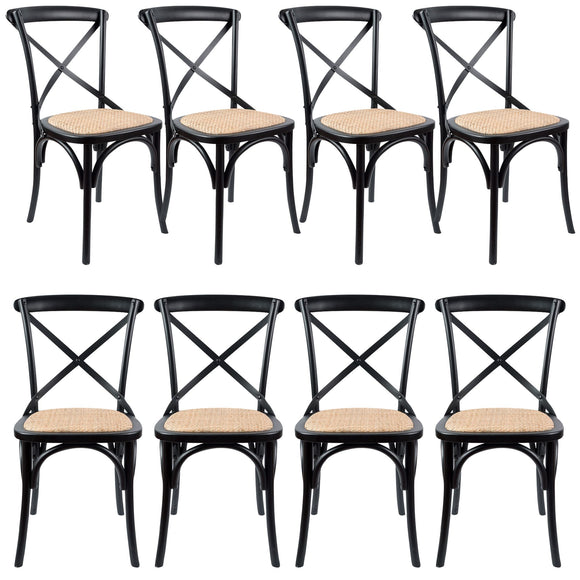 NNEDSZ Aster Crossback Dining Chair Set of 8 Solid Birch Timber Wood Ratan Seat - Black