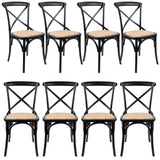 NNEDSZ Aster Crossback Dining Chair Set of 8 Solid Birch Timber Wood Ratan Seat - Black