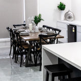 NNEDSZ Aster Crossback Dining Chair Set of 8 Solid Birch Timber Wood Ratan Seat - Black