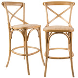 NNEDSZ Aster 2pc Crossback Bar Stools Dining Chair Solid Birch Timber Rattan Seat - Oak