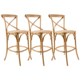 NNEDSZ Aster 3pc Crossback Bar Stools Dining Chair Solid Birch Timber Rattan Seat - Oak