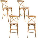 NNEDSZ Aster 4pc Crossback Bar Stools Dining Chair Solid Birch Timber Rattan Seat - Oak