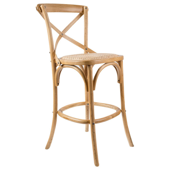 NNEDSZ Aster Crossback Bar Stools Dining Chair Solid Birch Timber Rattan Seat - Oak
