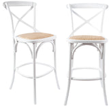 NNEDSZ Aster 2pc Crossback Bar Stools Dining Chair Solid Birch Timber Rattan Seat White