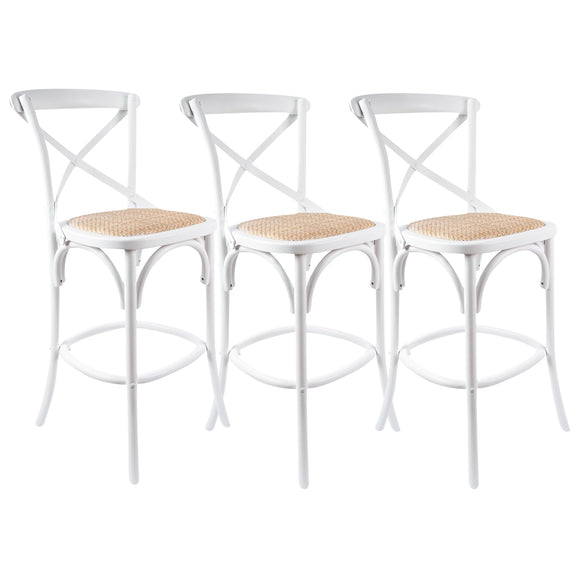 NNEDSZ Aster 3pc Crossback Bar Stools Dining Chair Solid Birch Timber Rattan Seat White