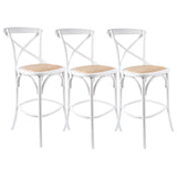 NNEDSZ Aster 3pc Crossback Bar Stools Dining Chair Solid Birch Timber Rattan Seat White