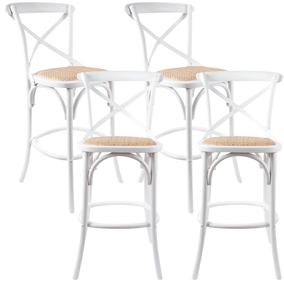 NNEDSZ Aster 4pc Crossback Bar Stools Dining Chair Solid Birch Timber Rattan Seat White