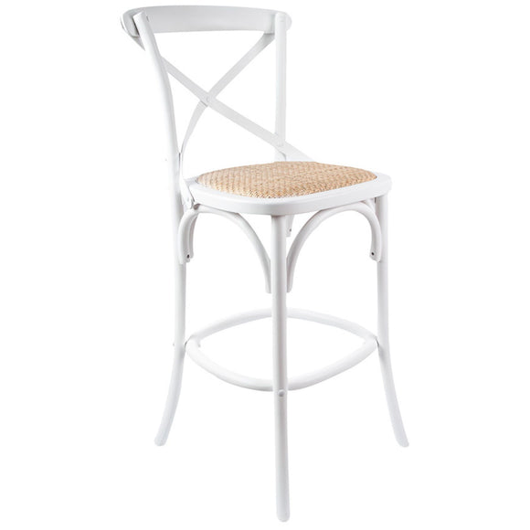 NNEDSZ Aster Crossback Bar Stools Dining Chair Solid Birch Timber Rattan Seat - White