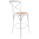 NNEDSZ Aster Crossback Bar Stools Dining Chair Solid Birch Timber Rattan Seat - White