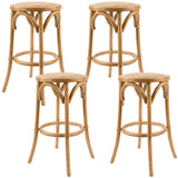 NNEDSZ Aster 4pc Round Bar Stools Dining Stool Chair Solid Birch Wood Rattan Seat Oak