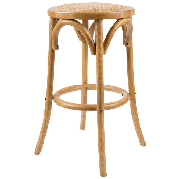 NNEDSZ Aster Round Bar Stools Dining Stool Chair Solid Birch Timber Rattan Seat - Oak