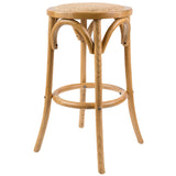 NNEDSZ Aster Round Bar Stools Dining Stool Chair Solid Birch Timber Rattan Seat - Oak