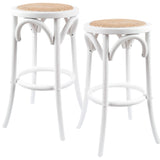 NNEDSZ Aster 2pc Round Bar Stools Dining Stool Chair Solid Birch Wood Rattan Seat White