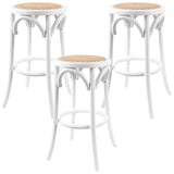 NNEDSZ Aster 3pc Round Bar Stools Dining Stool Chair Solid Birch Wood Rattan Seat White
