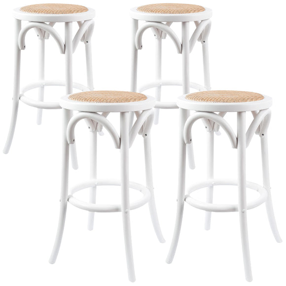 NNEDSZ Aster 4pc Round Bar Stools Dining Stool Chair Solid Birch Wood Rattan Seat White