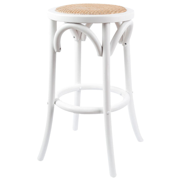 NNEDSZ Aster Round Bar Stools Dining Stool Chair Solid Birch Timber Rattan Seat White