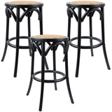 NNEDSZ Aster 3pc Round Bar Stools Dining Stool Chair Solid Birch Wood Rattan Seat Black