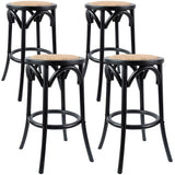 NNEDSZ Aster 4pc Round Bar Stools Dining Stool Chair Solid Birch Wood Rattan Seat Black