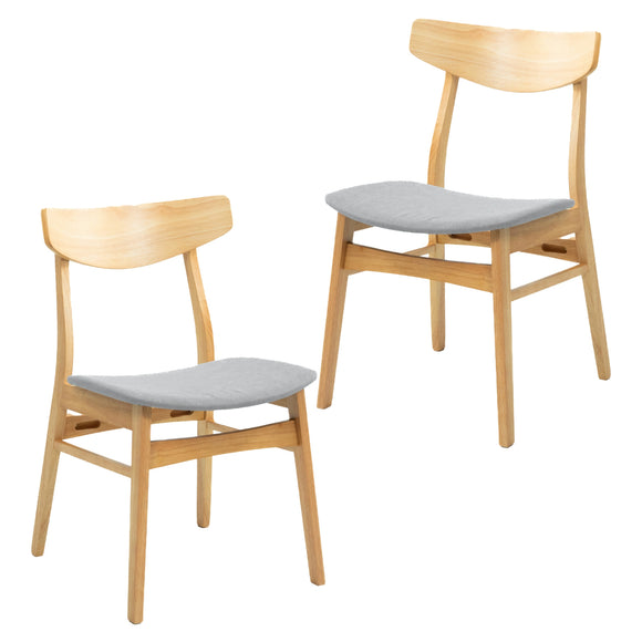 NNEDSZ Cusco 2pc Set Dining Chair Fabric Seat Scandinavian Style Solid Rubberwood