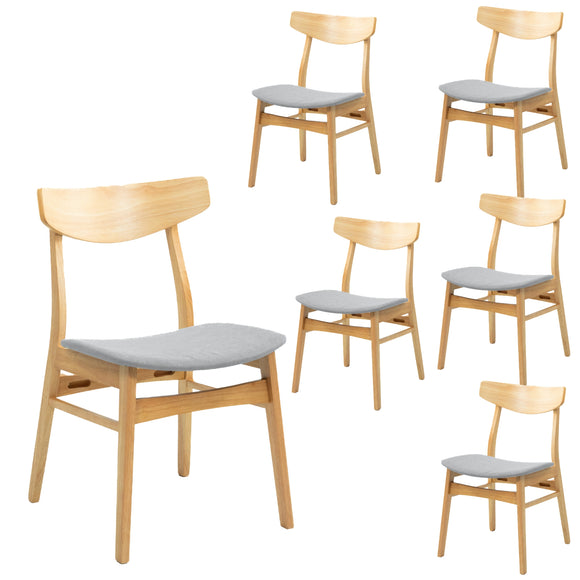 NNEDSZ Cusco 6pc Set Dining Chair Fabric Seat Scandinavian Style Solid Rubberwood