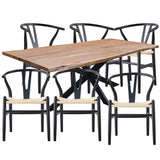 NNEDSZ Lantana 7pc 210cm Dining Table 6 Black Wishbone Chair Set Live Edge Acacia Wood