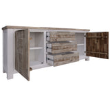 NNEDSZ Plumeria Buffet Table 200cm 2 Door 3 Drawer Solid Acacia Timber - White Brush