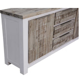 NNEDSZ Plumeria Buffet Table 200cm 2 Door 3 Drawer Solid Acacia Timber - White Brush