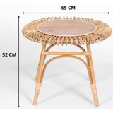 NNEDSZ Holly 65cm Round Side Table Mango Wood Top Rattan Frame - Natural