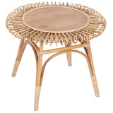NNEDSZ Holly 65cm Round Side Table Mango Wood Top Rattan Frame - Natural