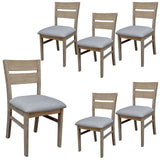 NNEDSZ Tyler 6pc Set Dining Chair Fabric Seat Solid Acacia Timber Wood Brushed Smoke