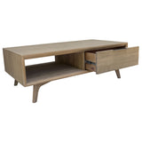 NNEDSZ Tyler 130cm Coffee Table 2 Drawer Solid Acacia Timber Brushed Smoke