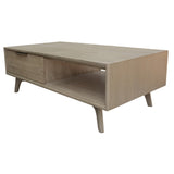 NNEDSZ Tyler 130cm Coffee Table 2 Drawer Solid Acacia Timber Brushed Smoke