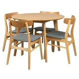 NNEDSZ Oscar 5pc Dining Set 100cm Round Table 4 Chair Fabric Seat Scandinavian Style