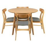 NNEDSZ Oscar 5pc Dining Set 100cm Round Table 4 Chair Fabric Seat Scandinavian Style