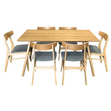 NNEDSZ Oscar 7pc Dining Set 150cm Table 6 Chair Fabric Seat Scandinavian Style