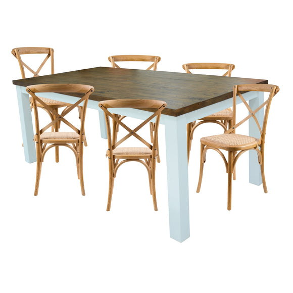 NNEDSZ Norah 7pc Dining Set Table 180cm Solid Acacia Wood Oak Crossback Chair