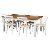 NNEDSZ Norah 7pc Dining Set Table 180cm Solid Acacia Wood White Crossback Chair