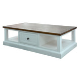 NNEDSZ Norah Coffee Table 130cm 2 Drawer Solid Acacia Timber Wood