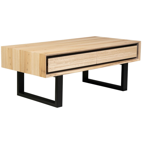 NNEDSZ Aconite Coffee Table 120cm 2 Drawers Solid Messmate Timber Wood - Natural