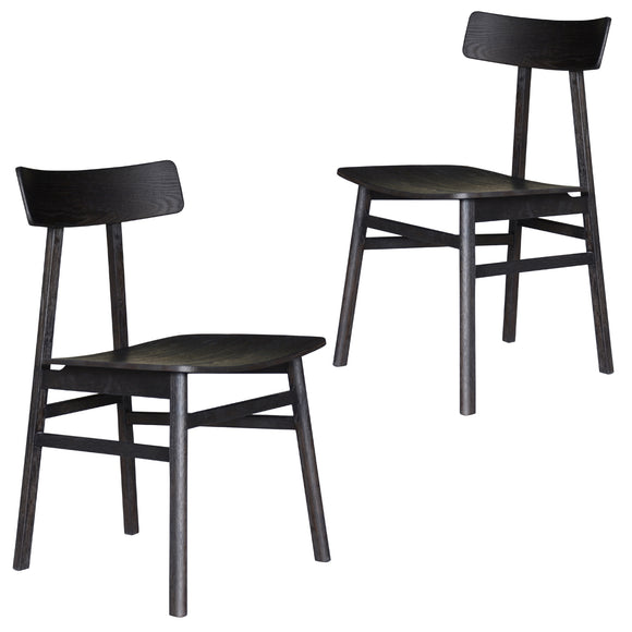 NNEDSZ Claire Dining Chair Set of 2 Solid Oak Wood Timber Seat Furniture - Black