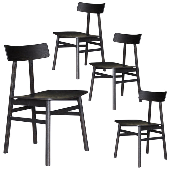 NNEDSZ Claire Dining Chair Set of 4 Solid Oak Wood Timber Seat Furniture - Black