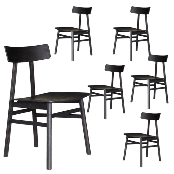 NNEDSZ Claire Dining Chair Set of 6 Solid Oak Wood Timber Seat Furniture - Black